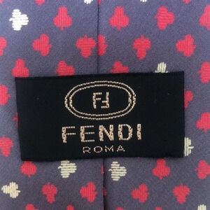 Fendi Roma vintage 100% Silk made in Italy  slim tie, grey red white clubs print